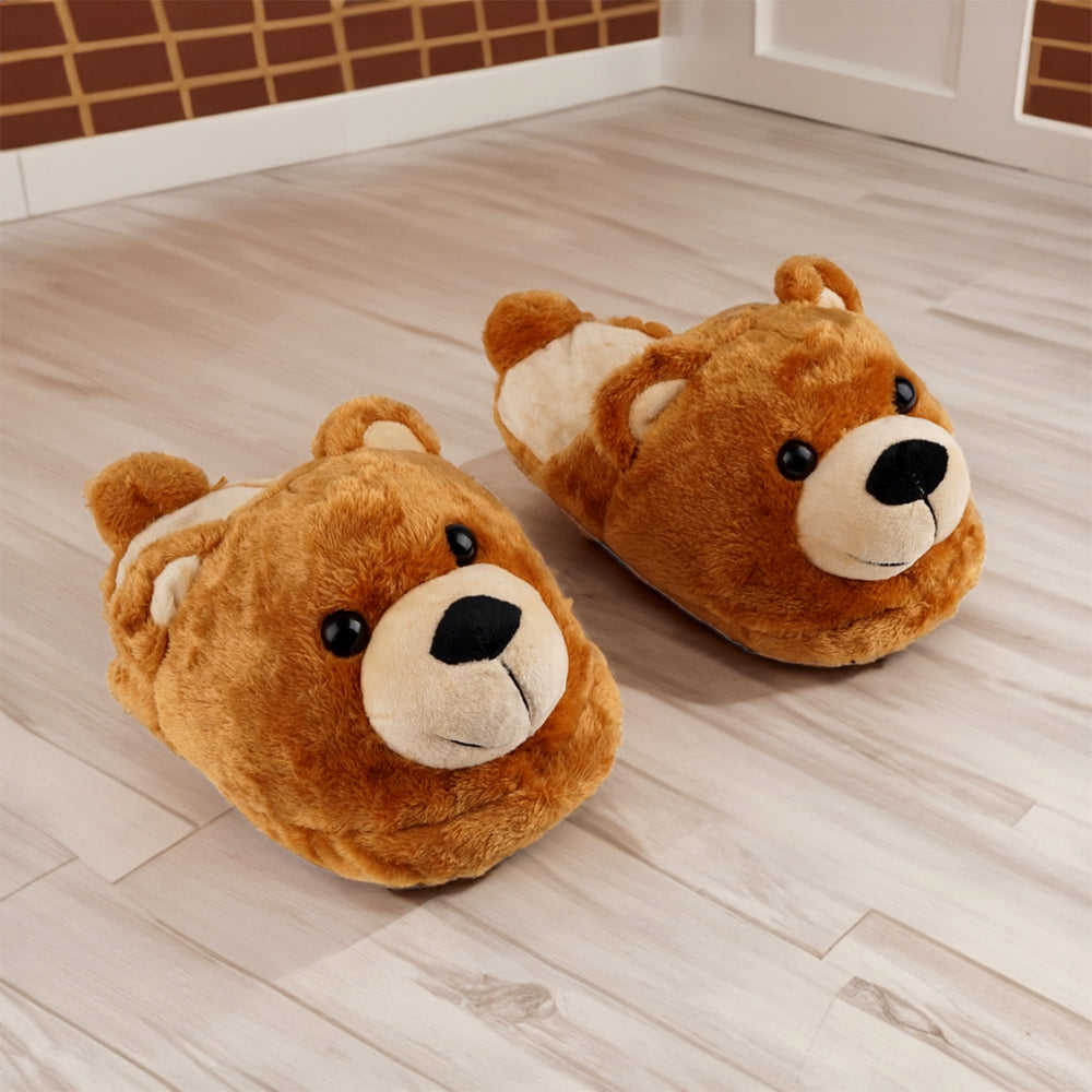 Load image into Gallery viewer, Bear Slippers - Poofy Plush Brown Women M