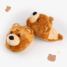 Load image into Gallery viewer, Bear Slippers - Poofy Plush Brown Women M