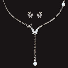 Load image into Gallery viewer, Butterfly Jewelry Set - Silver Pearl Necklace Earrings