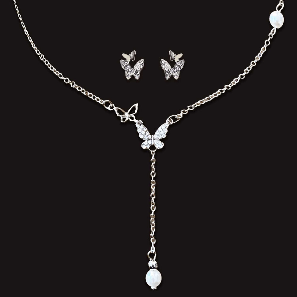 Load image into Gallery viewer, Butterfly Jewelry Set - Silver Pearl Necklace Earrings