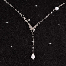 Load image into Gallery viewer, Butterfly Jewelry Set - Silver Pearl Necklace Earrings