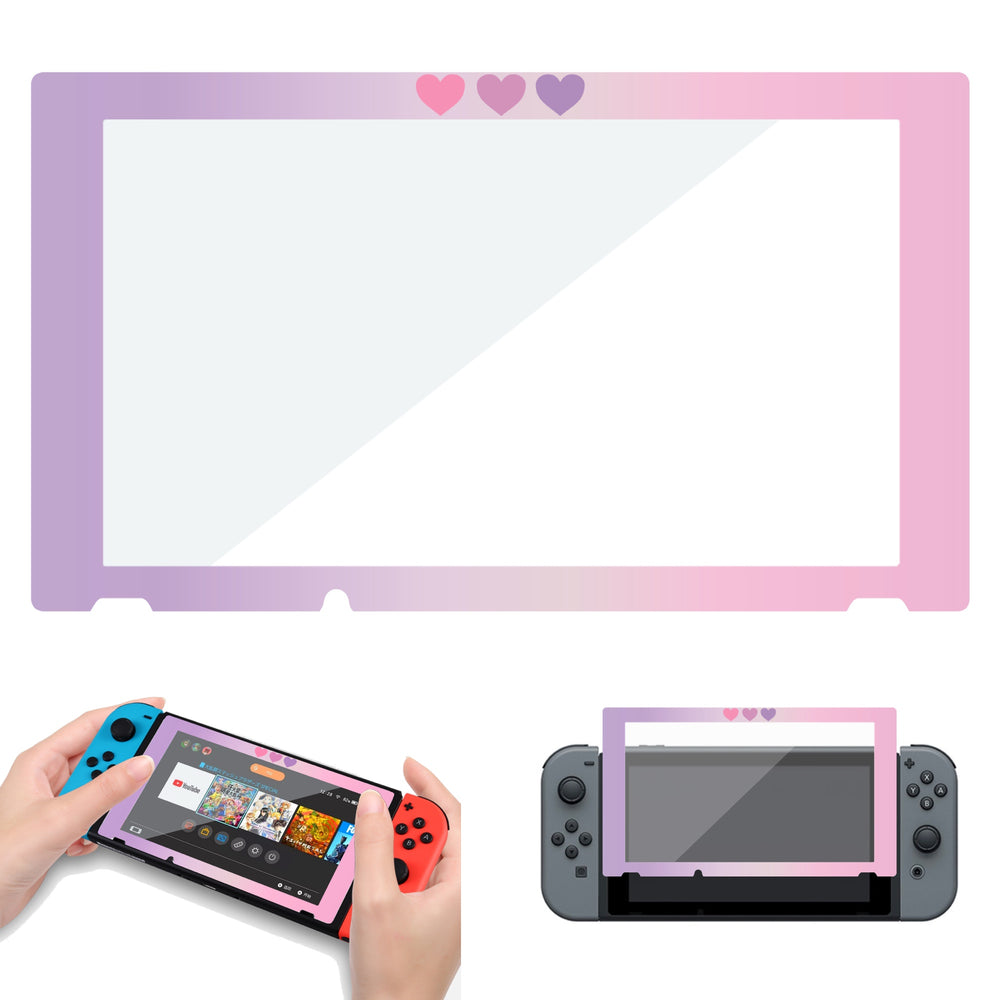 Load image into Gallery viewer, Pink Purple Nintendo Switch Screen Protector - Tempered Glass Hearts Border