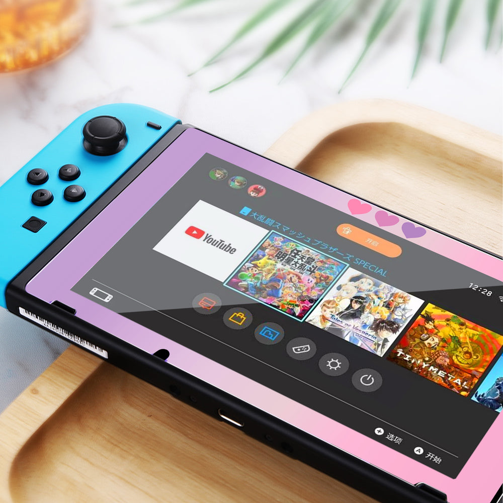 Load image into Gallery viewer, Pink Purple Nintendo Switch Screen Protector - Tempered Glass Hearts Border
