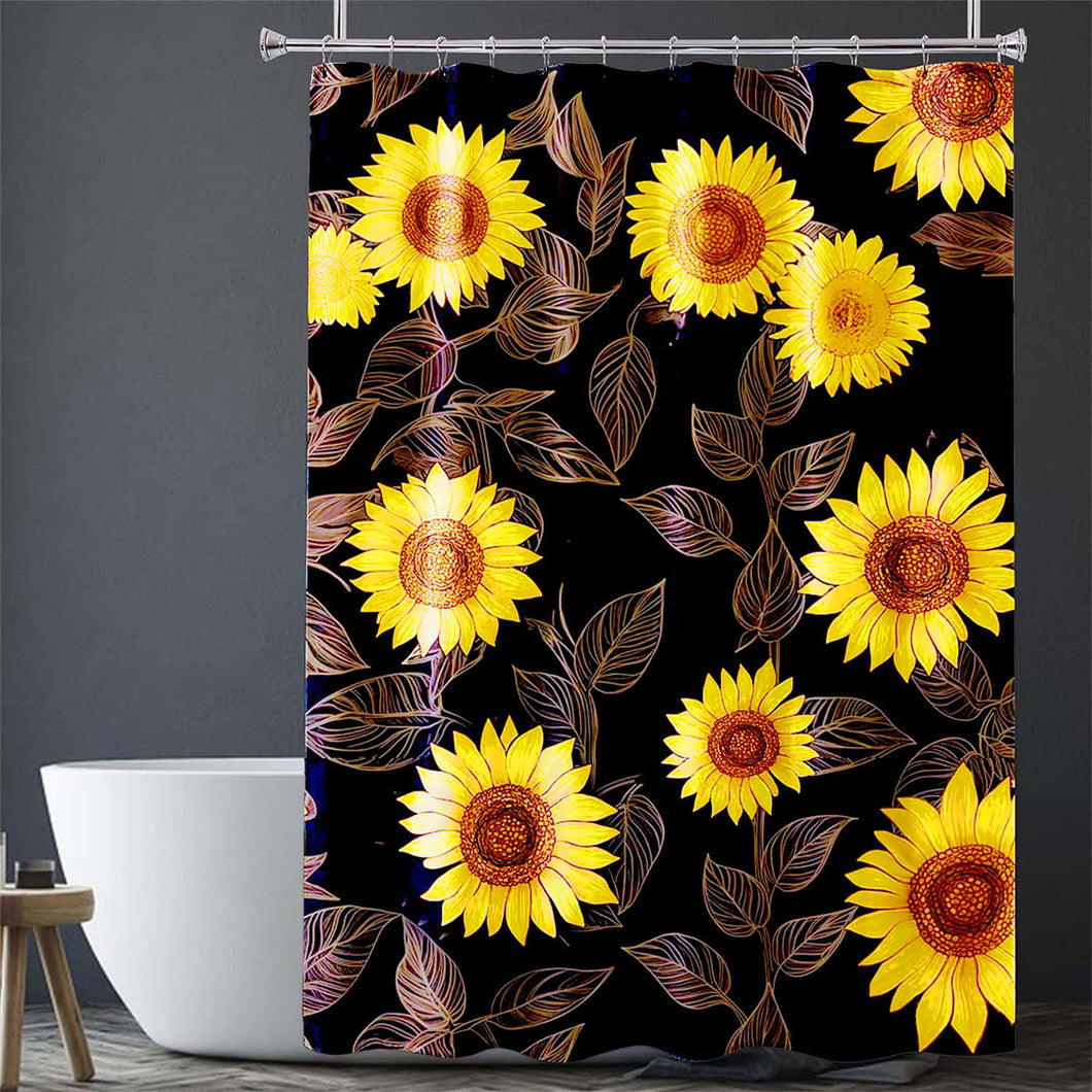 Sunflower Boho Shower Curtain | Black & Yellow Cute Floral Bathroom Decor