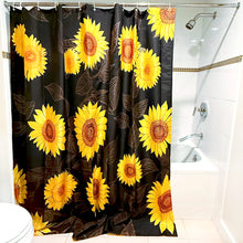 Load image into Gallery viewer, Sunflower Boho Shower Curtain | Black &amp; Yellow Cute Floral Bathroom Decor
