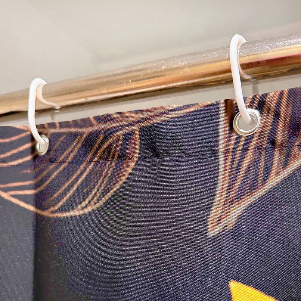 Load image into Gallery viewer, Sunflower Boho Shower Curtain | Black &amp; Yellow Cute Floral Bathroom Decor
