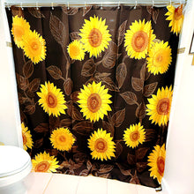 Load image into Gallery viewer, Sunflower Boho Shower Curtain | Black &amp; Yellow Cute Floral Bathroom Decor
