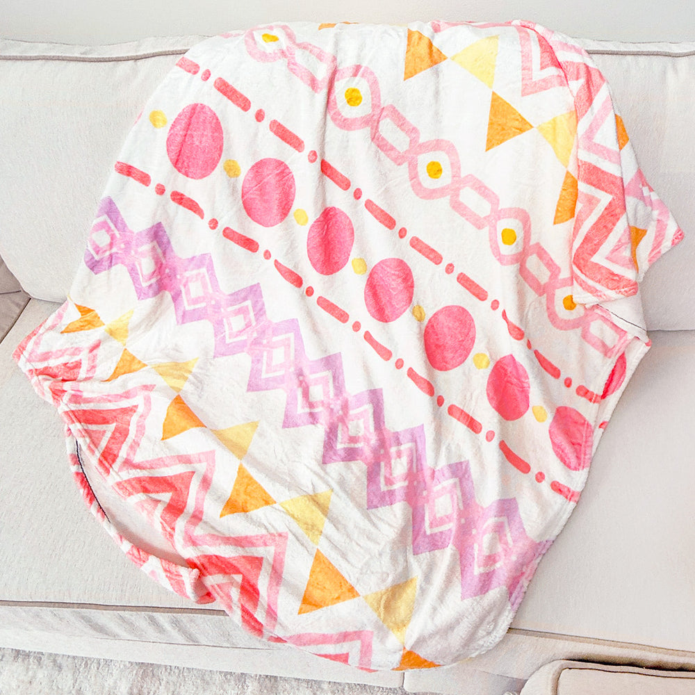 Load image into Gallery viewer, Kawaii Boho Blanket | Cozy Soft Pink Geometric Pattern Throw
