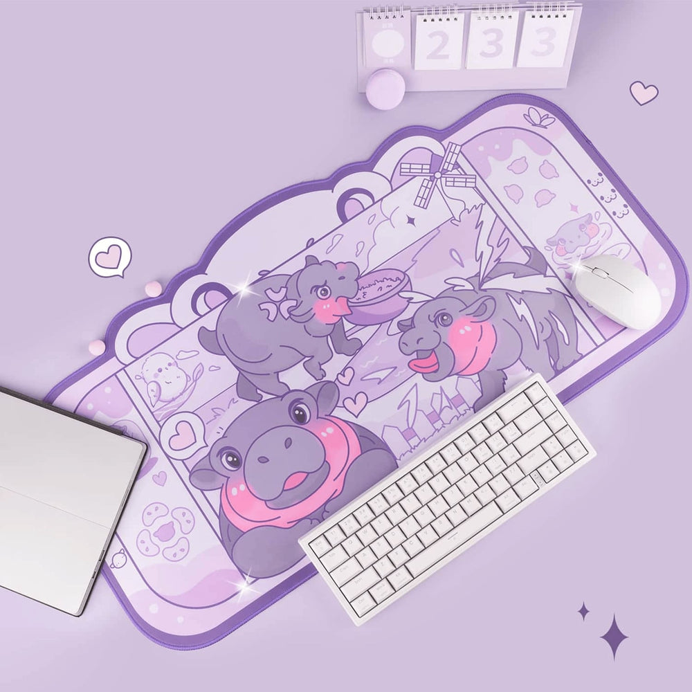 Load image into Gallery viewer, Moo Deng Baby Hippo Desk Mat | Kawaii Cute Pastel Large Gaming Mouse Pad
