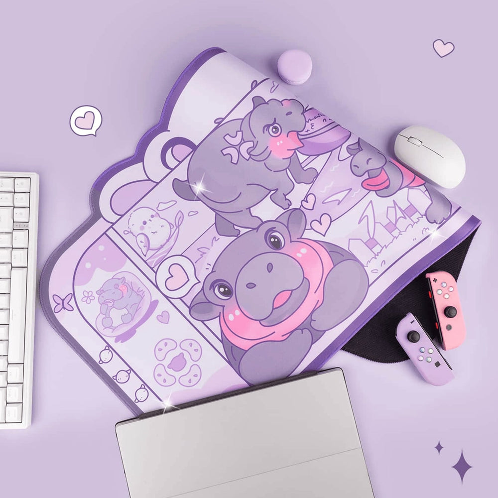 Load image into Gallery viewer, Moo Deng Baby Hippo Desk Mat | Kawaii Cute Pastel Large Gaming Mouse Pad
