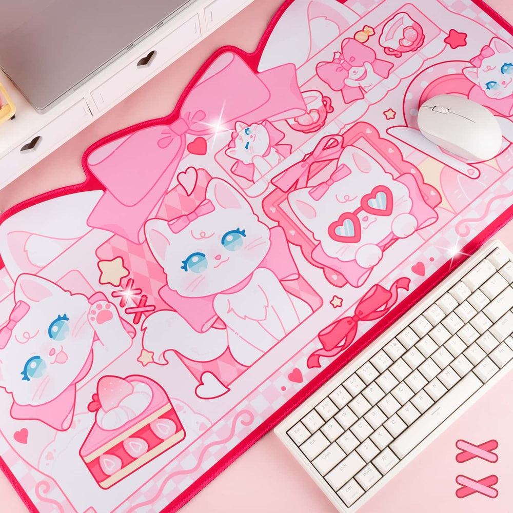 Load image into Gallery viewer, Marie Cat Kawaii Desk Mat – Pink Cute Anime Mouse Pad
