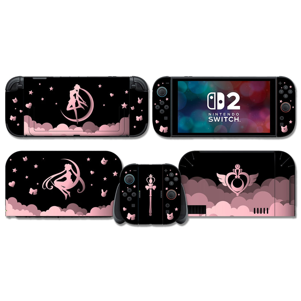 Load image into Gallery viewer, Moon Anime Skin - Black Pink Anime Cute Nintendo Switch 2 Wrap
