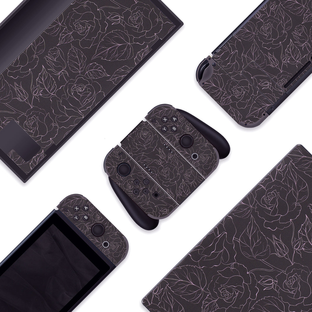 Black Rose Skin | Flower Nintendo Switch OLED or Lite Wrap