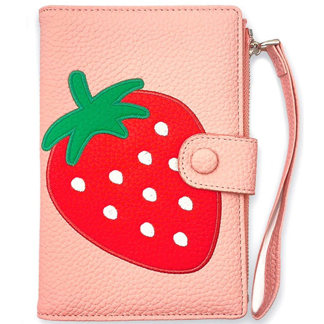 Strawberry Passport Cover | Cute Kawaii Pink Leather Travel Case