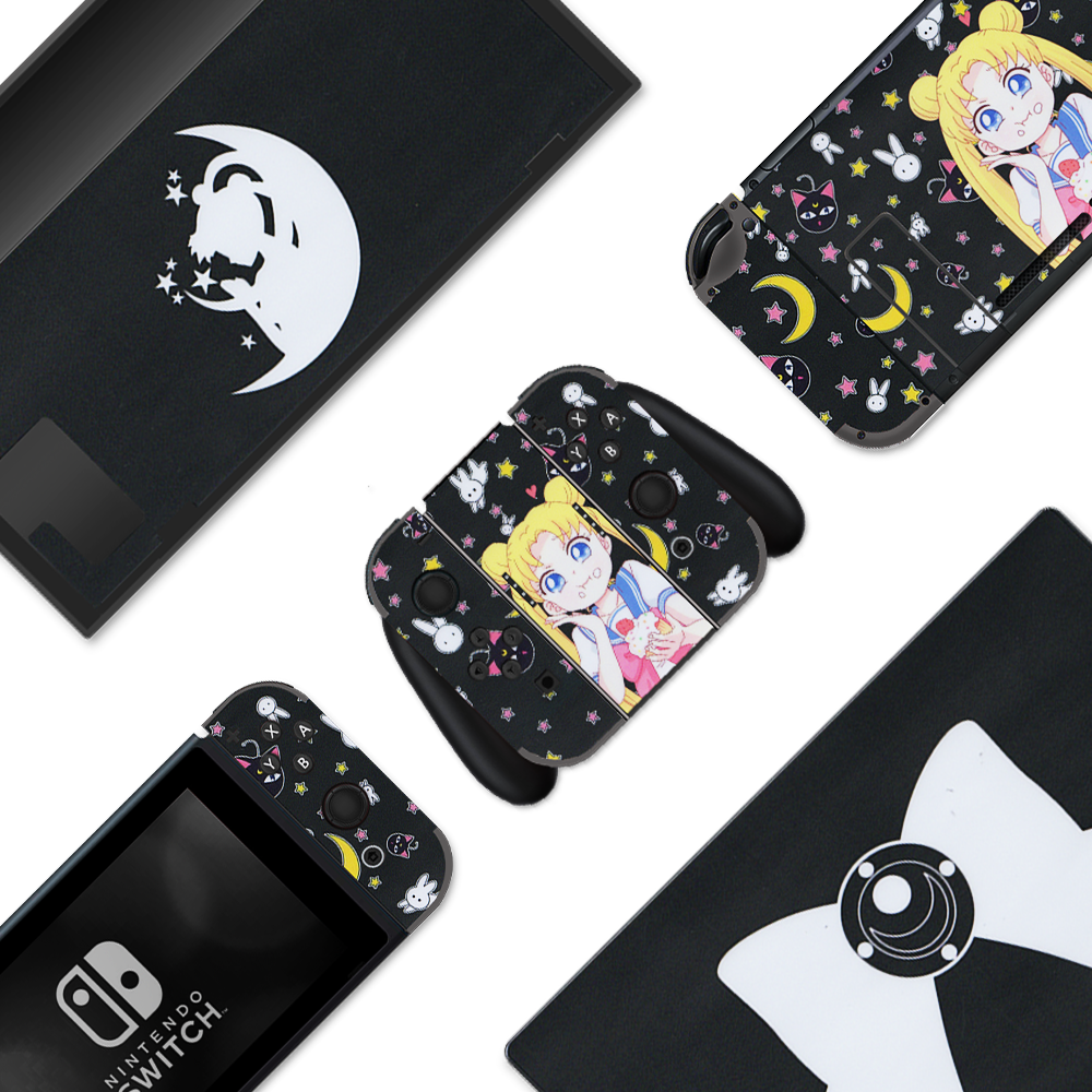 Load image into Gallery viewer, Moon Anime Skins - Black Anime Cute Nintendo Switch Lite Wraps
